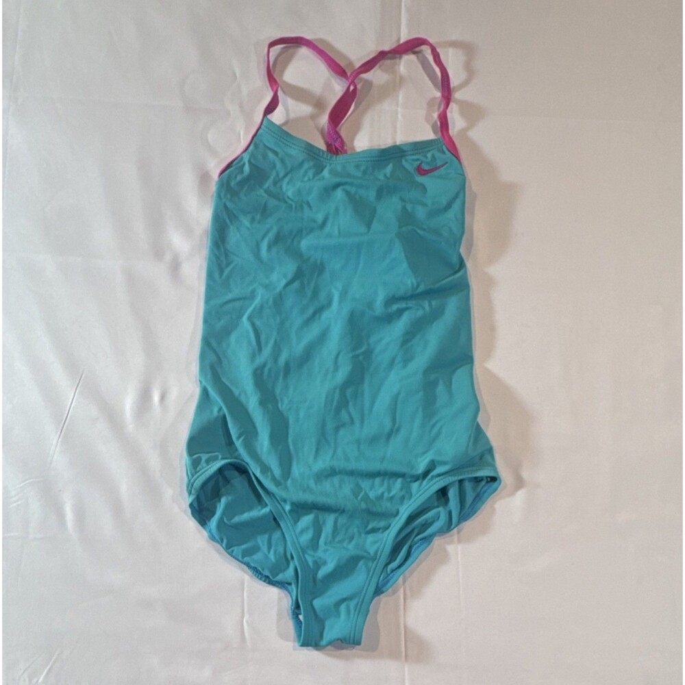 Nike Girls Blue/Pink Solid One-Piece Swimsuit 1 Piece Size M